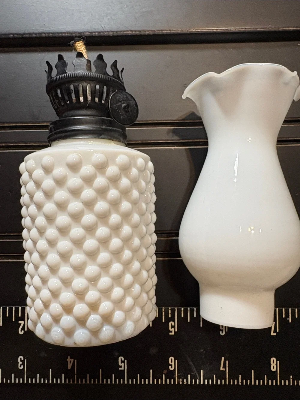 White Hobnail Milk Glass Vase with Fluted Top - Unbranded